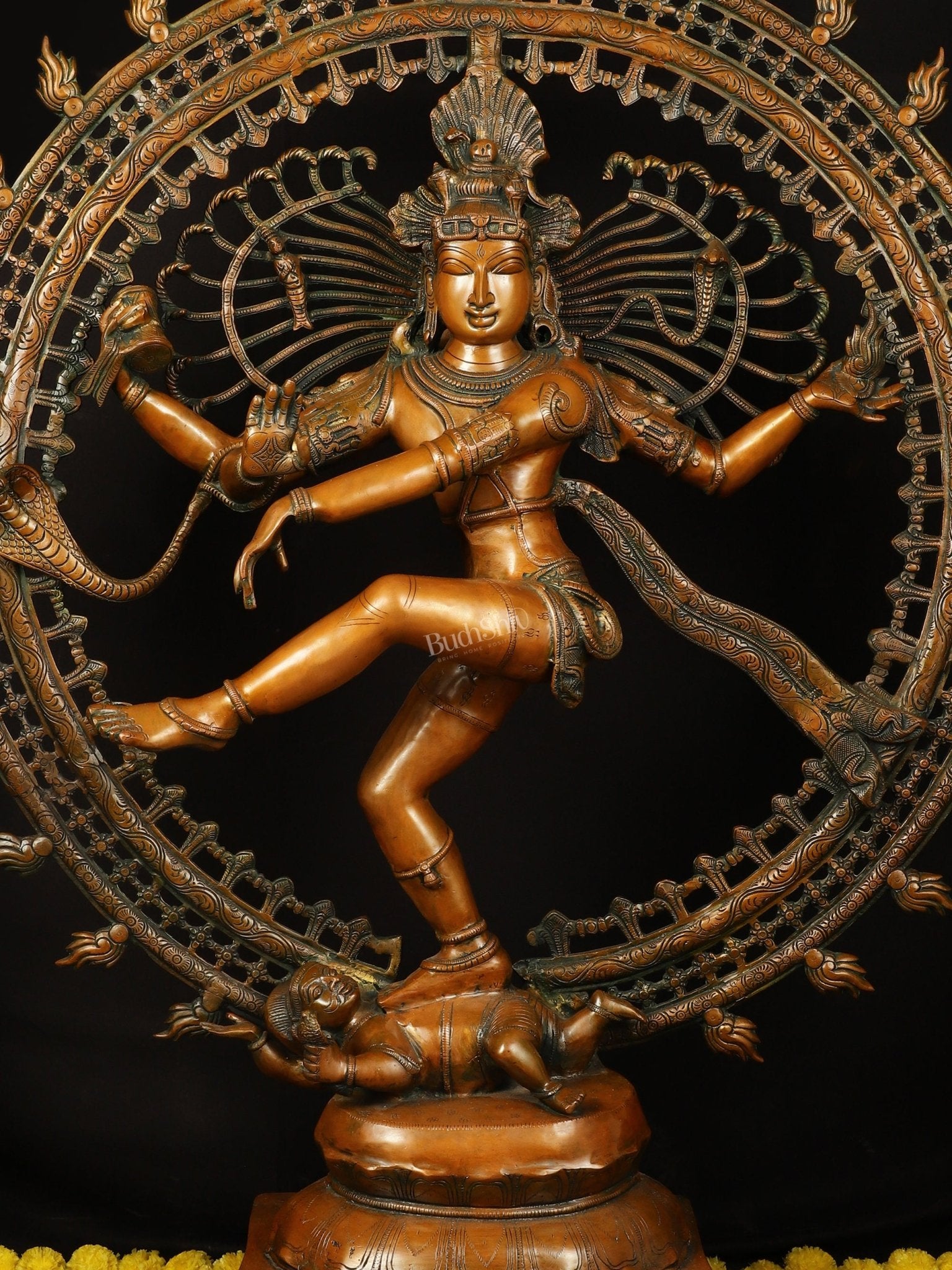 Brass Large Lord Shiva as Nataraja - 46.5 Inch, Antique Bronze Finish - Budhshiv.com