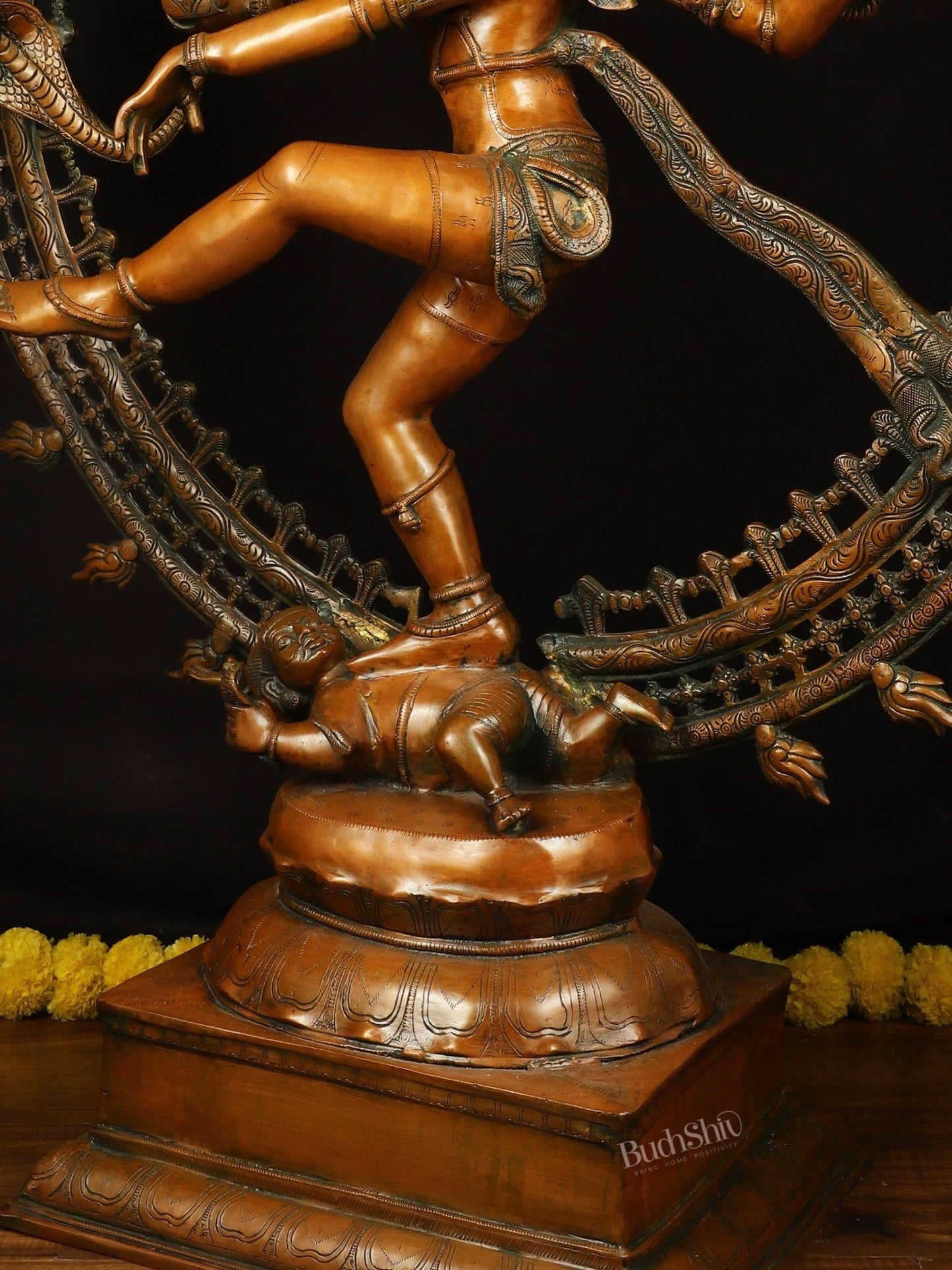 Brass Large Lord Shiva as Nataraja - 46.5 Inch, Antique Bronze Finish - Budhshiv.com