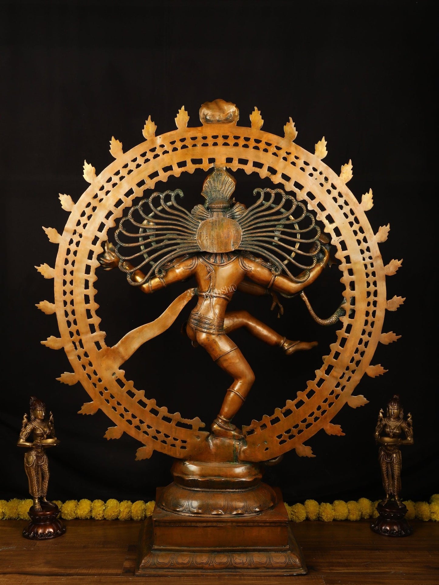 Brass Large Lord Shiva as Nataraja - 46.5 Inch, Antique Bronze Finish - Budhshiv.com