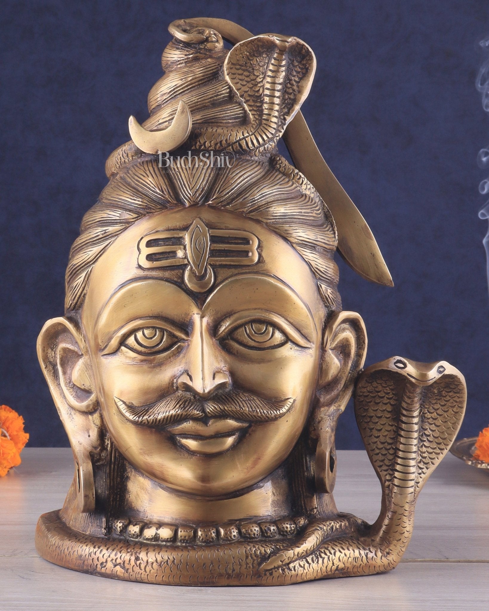 Brass Large Lord Shiva Face Mahakaal Mukhalingam Statue 12" - Budhshiv.com