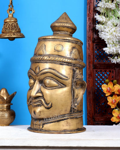 Brass Large Mahakaal Face Statue 20 inch rustic patina - Budhshiv.com