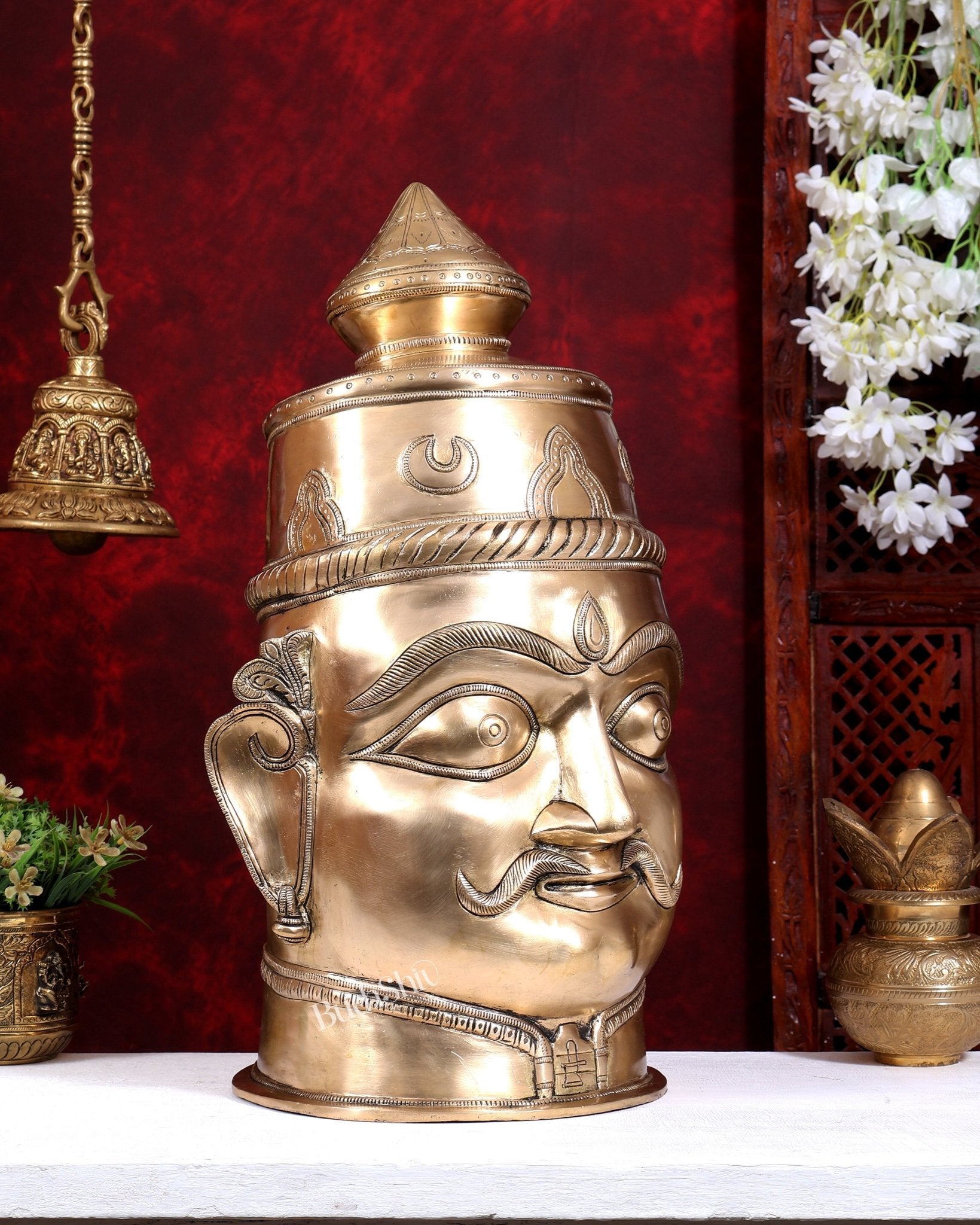 Brass Large Mahakaal Face Statue 20 inch - Budhshiv.com