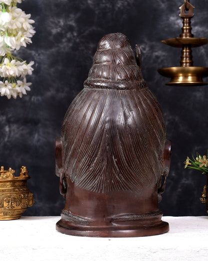 Brass Large Mahakaal Shiva Face Mukhalingam — Vintage Copper Patina 14.5 inch - Budhshiv.com