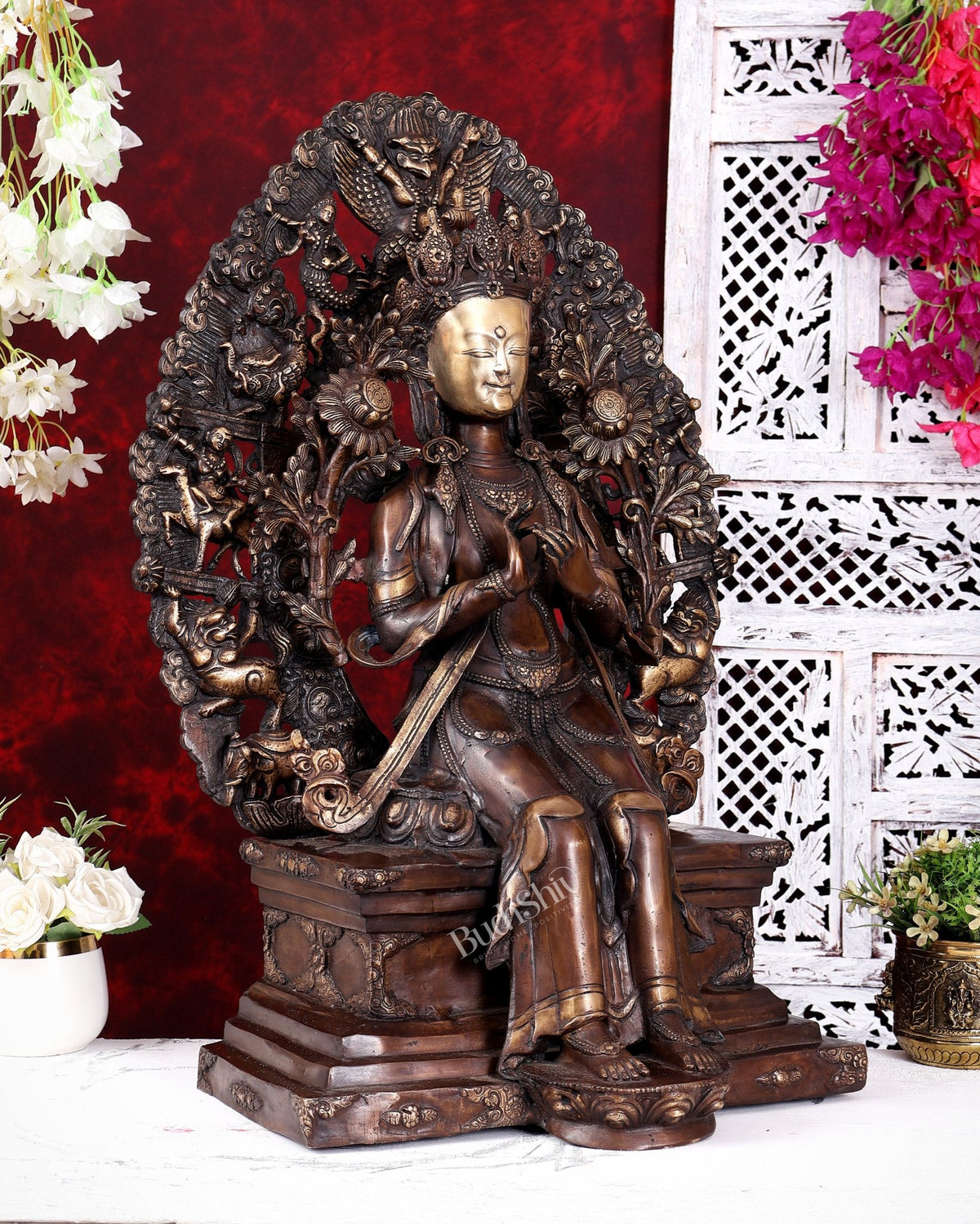Brass Large Maitreya Buddha — Copper Tone 27 inch - Budhshiv.com