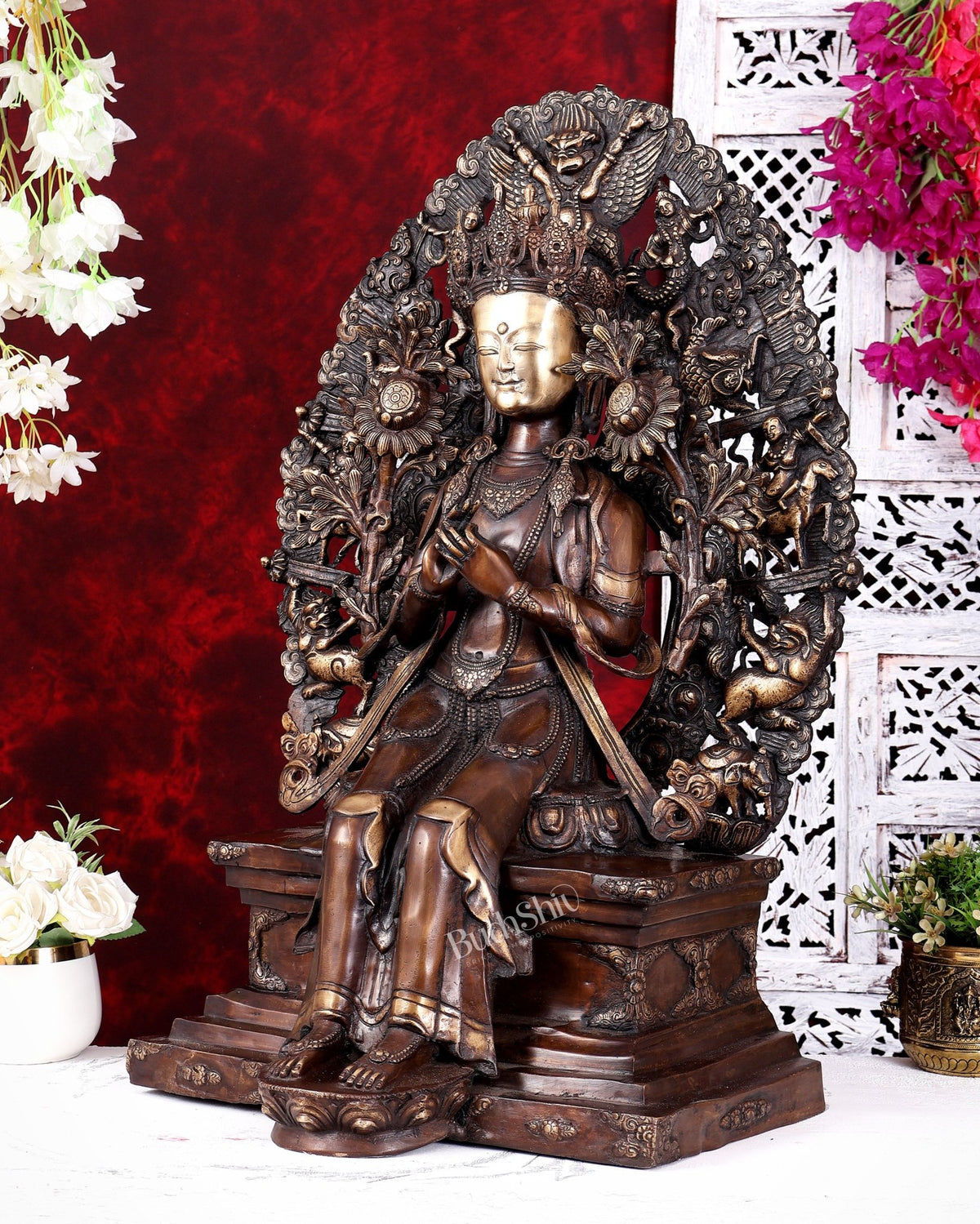 Brass Large Maitreya Buddha — Copper Tone 27 inch - Budhshiv.com