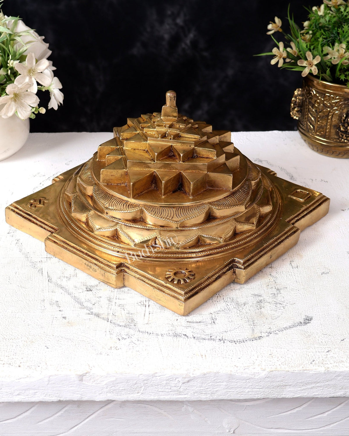 Brass Large Meru Shri Yantra — Heavy Solid 9.5 inch - Budhshiv.com