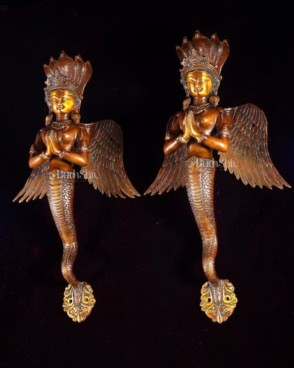 Brass Large Naag Kanya Door Handles – Antique Copper Finish 20" - Budhshiv.com