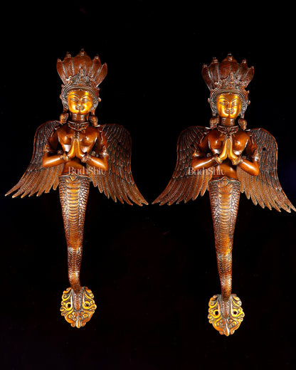 Brass Large Naag Kanya Door Handles – Antique Copper Finish 20" - Budhshiv.com