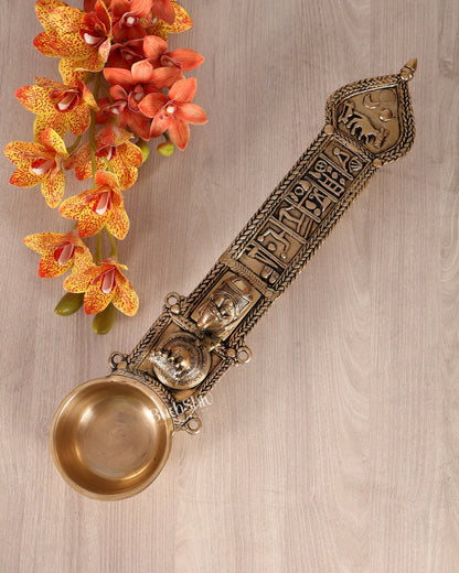 Brass Large Nandi Havan Spoon with Shiva Lingam – Handcrafted Vedic Ritual Collectible - Budhshiv.com