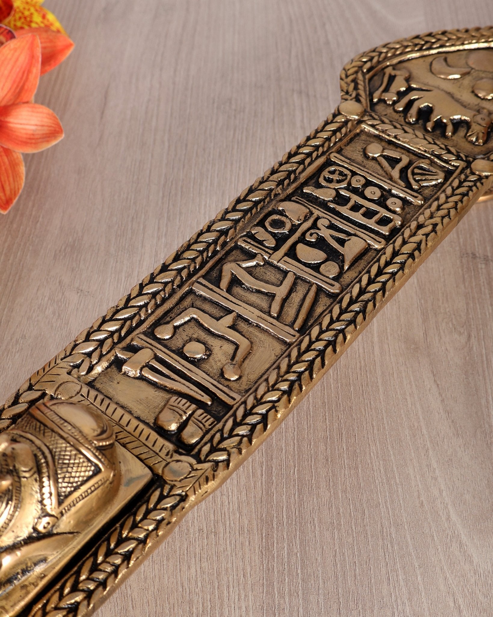 Brass Large Nandi Havan Spoon with Shiva Lingam – Handcrafted Vedic Ritual Collectible - Budhshiv.com