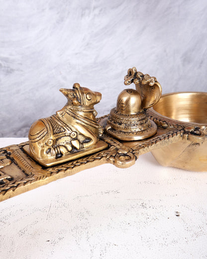Brass Large Nandi Havan Spoon with Shiva Lingam – Handcrafted Vedic Ritual Collectible - Budhshiv.com