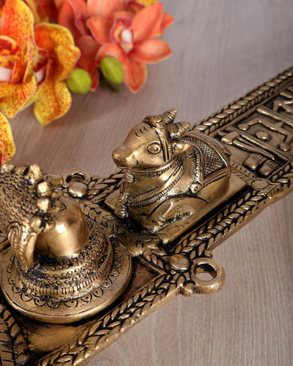 Brass Large Nandi Havan Spoon with Shiva Lingam – Handcrafted Vedic Ritual Collectible - Budhshiv.com