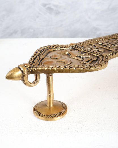 Brass Large Nandi Havan Spoon with Shiva Lingam – Handcrafted Vedic Ritual Collectible - Budhshiv.com