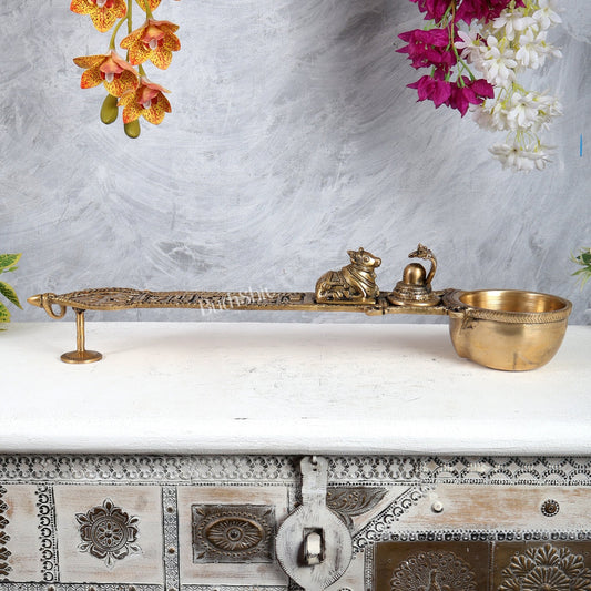 Brass Large Nandi Havan Spoon with Shiva Lingam – Handcrafted Vedic Ritual Collectible - Budhshiv.com