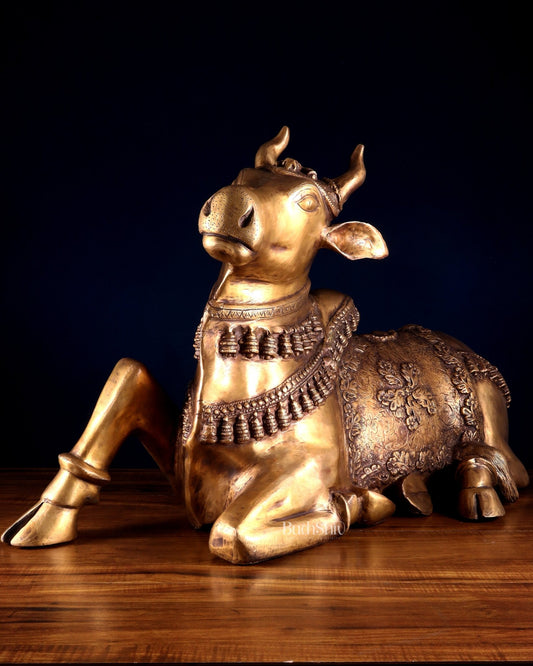 Brass Large Nandi Sculpture 34 inch Antique tone - Budhshiv.com