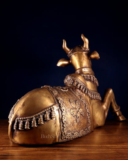 Brass Large Nandi Sculpture 34 inch Antique tone - Budhshiv.com