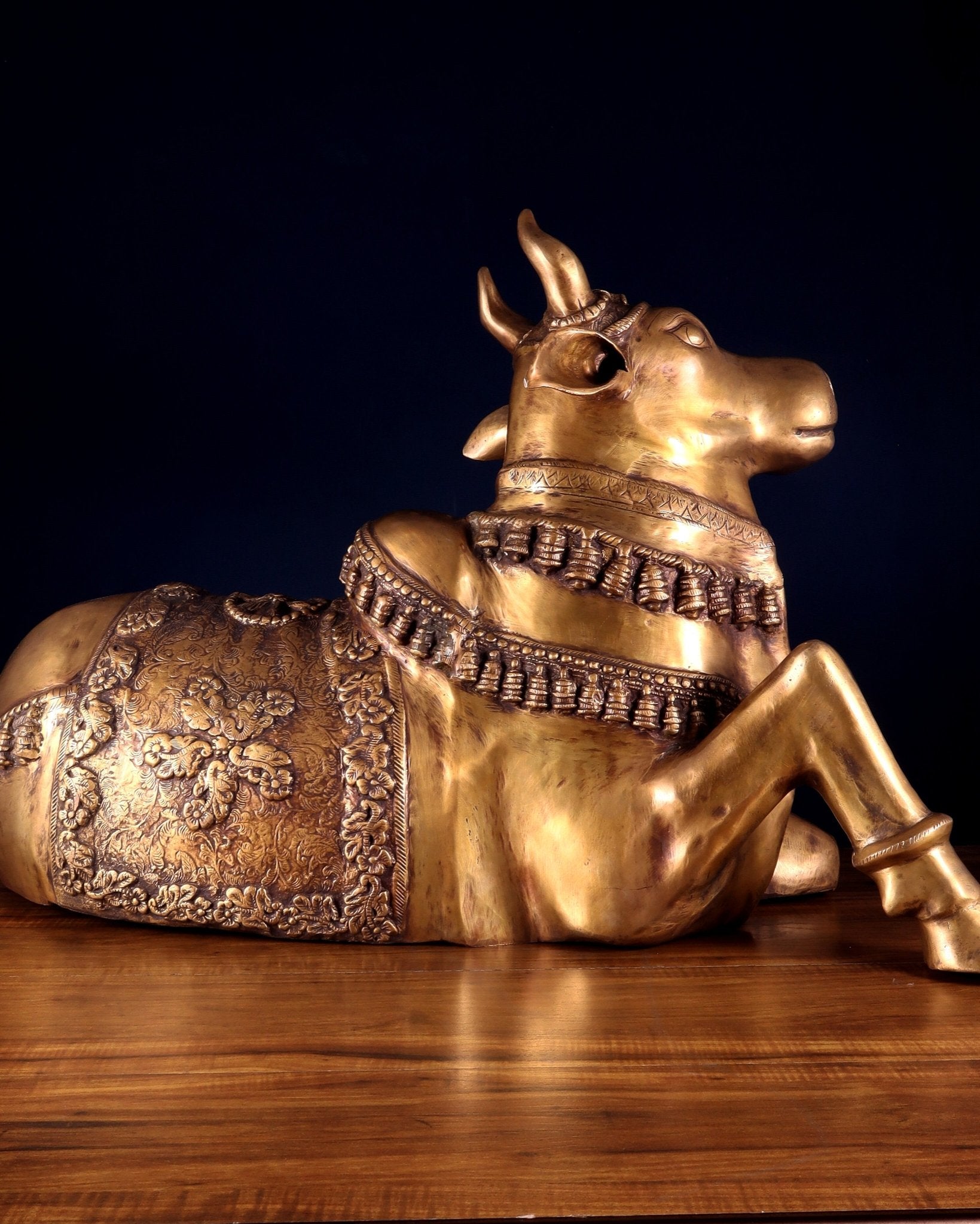 Brass Large Nandi Sculpture 34 inch Antique tone - Budhshiv.com