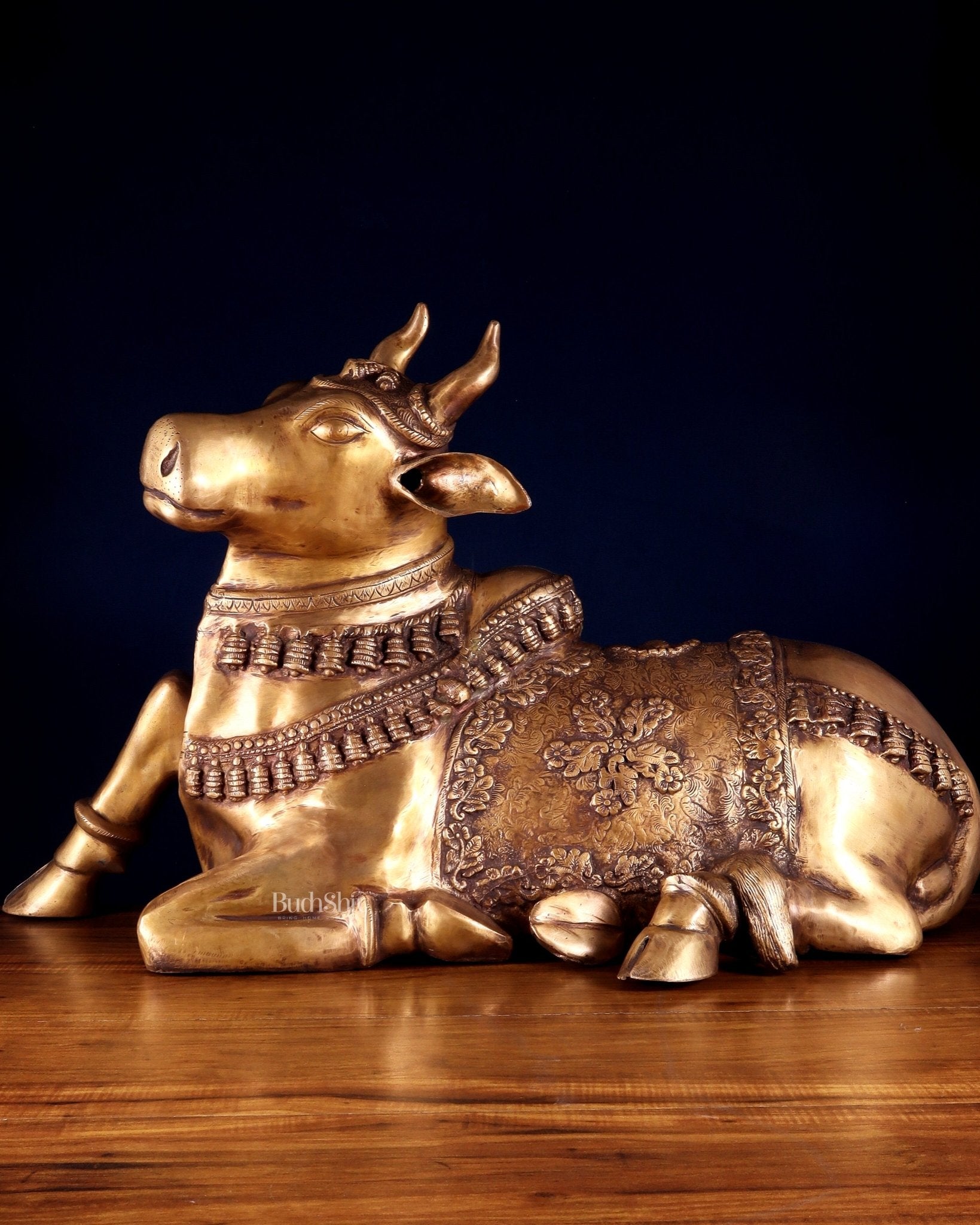 Brass Large Nandi Sculpture 34 inch Antique tone - Budhshiv.com