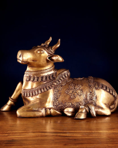 Brass Large Nandi Sculpture 34 inch Antique tone - Budhshiv.com