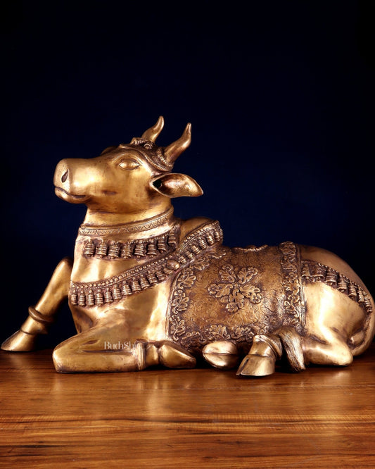 Brass Large Nandi Sculpture 34 inch Antique tone - Budhshiv.com