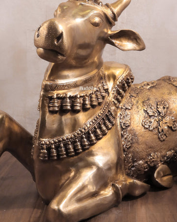 Brass Large Nandi Sculpture 34 inch - Budhshiv.com