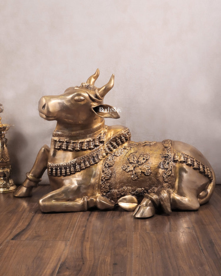Brass Large Nandi Sculpture 34 inch - Budhshiv.com