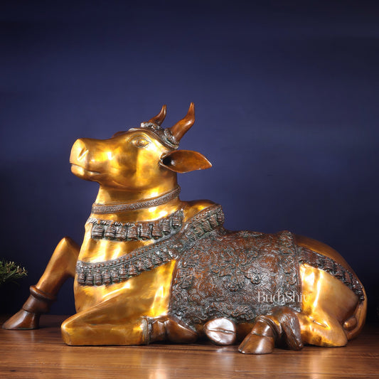 Brass Large Nandi Sculpture | BudhShiv 33" radiant gold - Budhshiv.com
