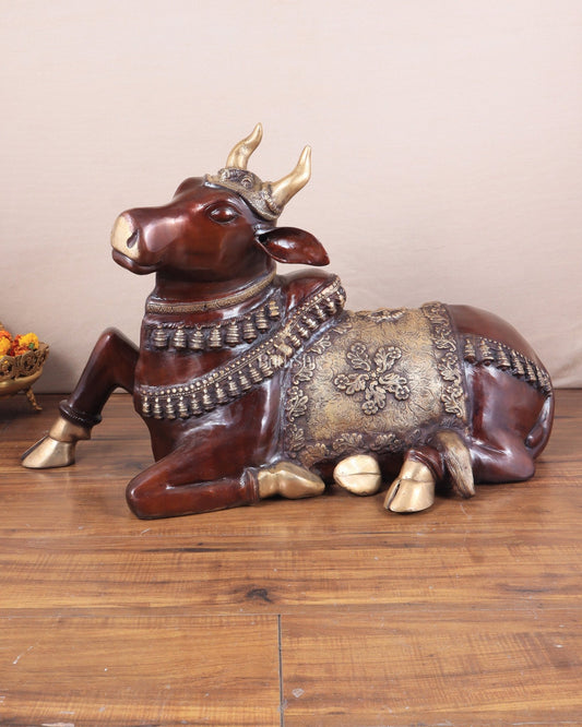 Brass Large Nandi statue 33" glossy brown - Budhshiv.com