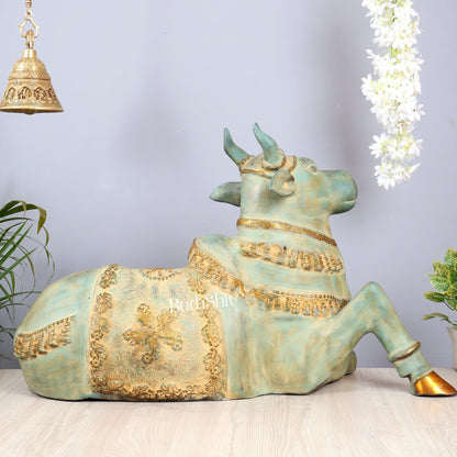 Brass Large Nandi statue green finish | 33" - Budhshiv.com