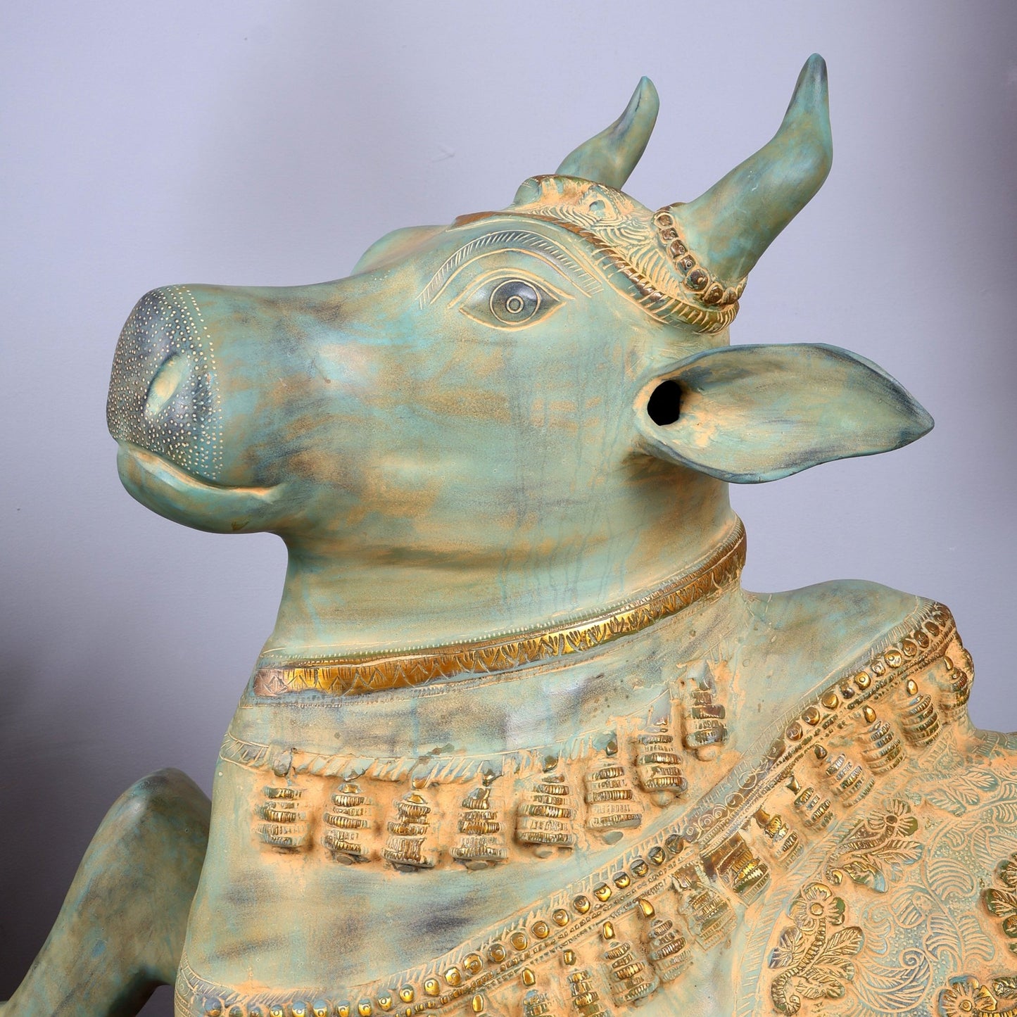 Brass Large Nandi statue green finish | 33" - Budhshiv.com