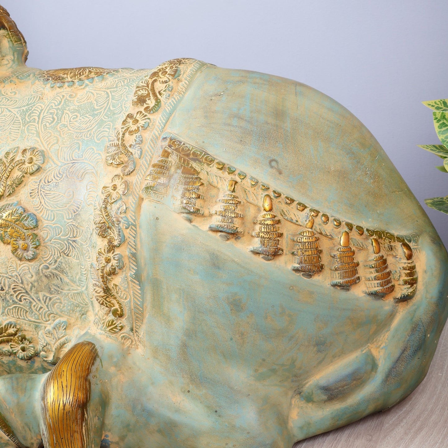 Brass Large Nandi statue green finish | 33" - Budhshiv.com
