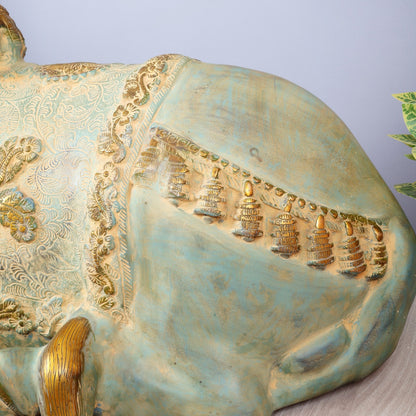 Brass Large Nandi statue green finish | 33" - Budhshiv.com