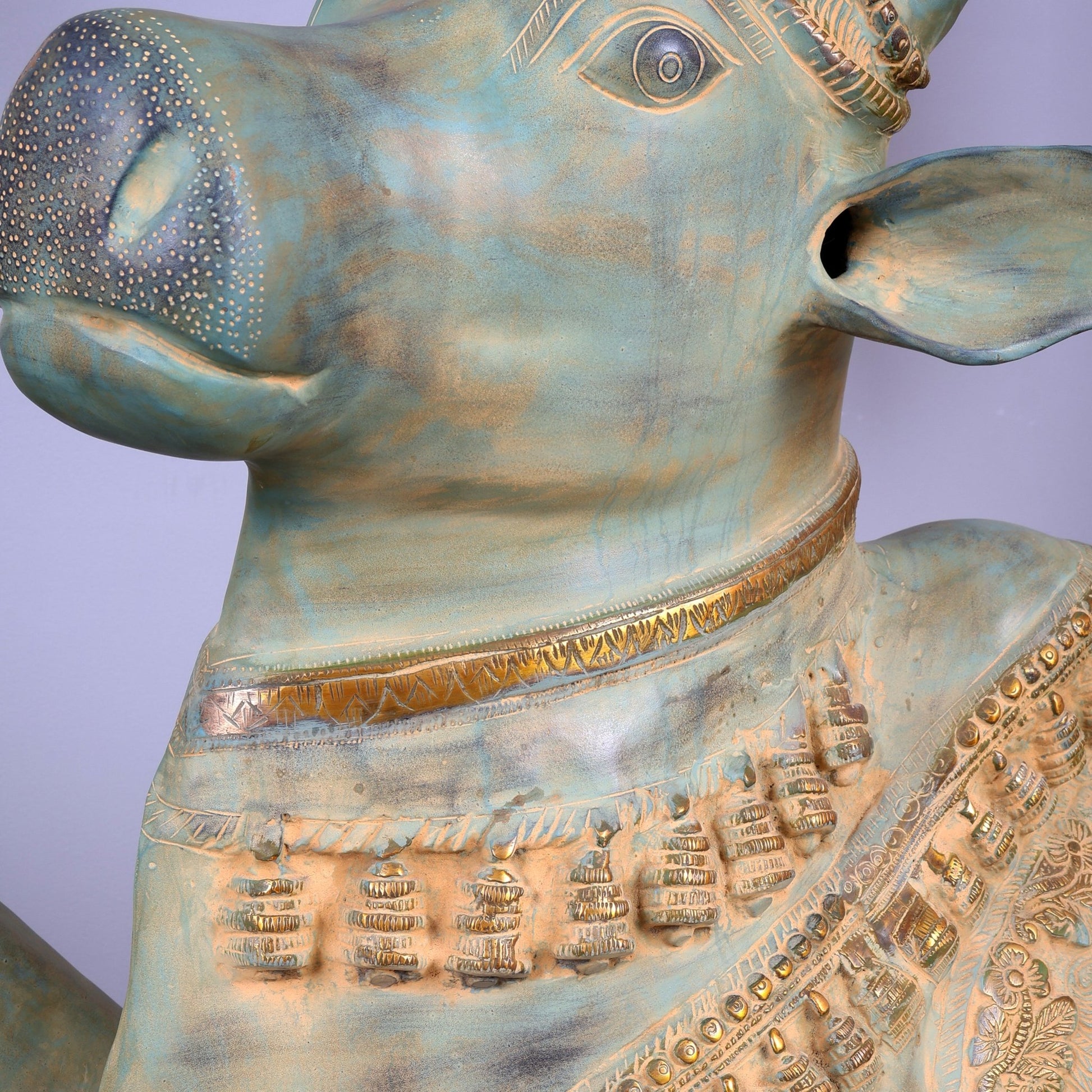 Brass Large Nandi statue green finish | 33" - Budhshiv.com
