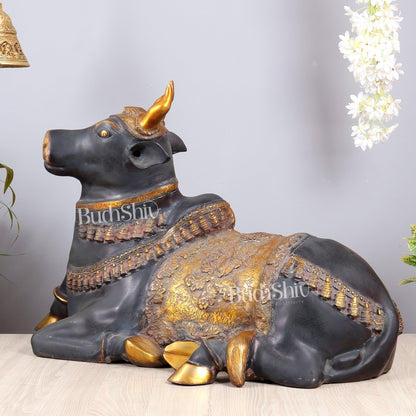 Brass Large Nandi statue Ink Black and Golden finish |33" - Budhshiv.com