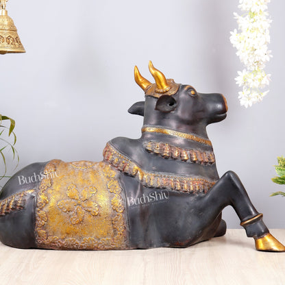 Brass Large Nandi statue Ink Black and Golden finish |33" - Budhshiv.com