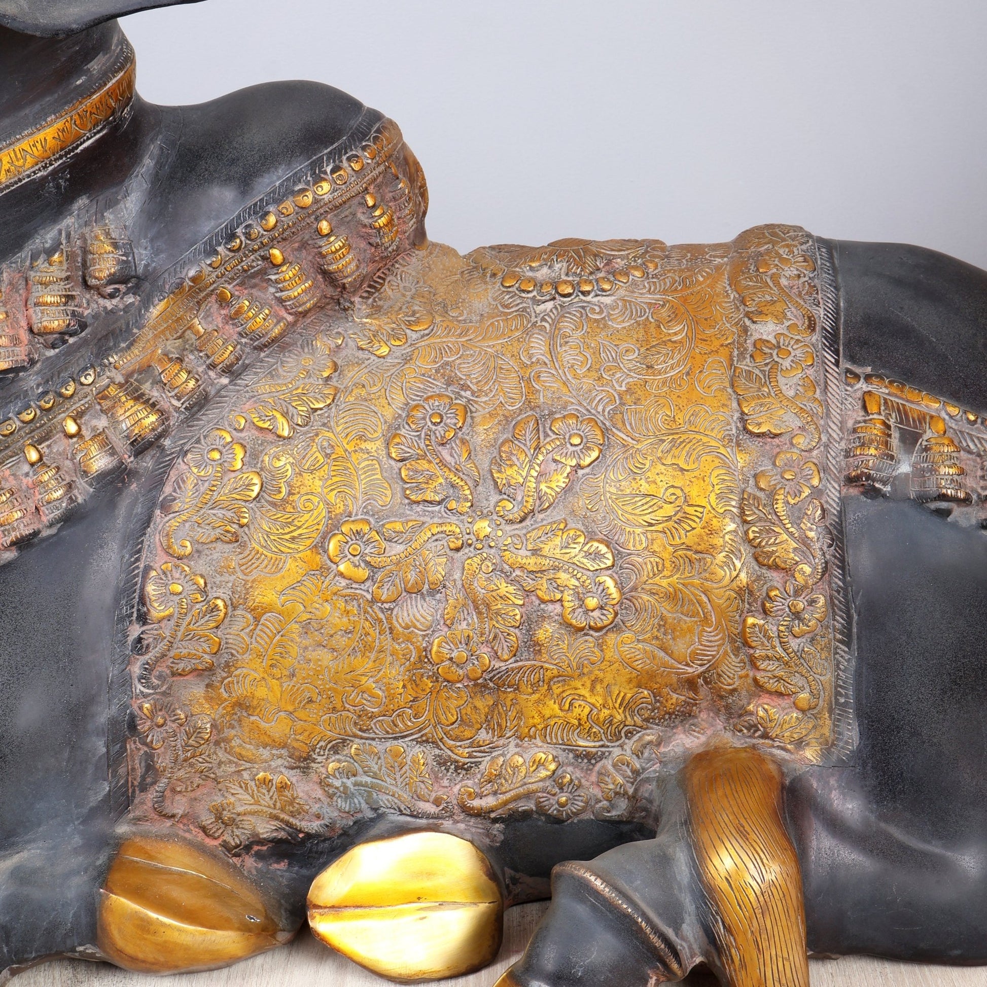 Brass Large Nandi statue Ink Black and Golden finish |33" - Budhshiv.com