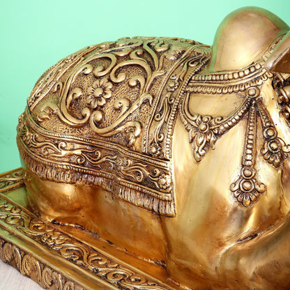 Brass Large Nandi Statue with Intricate Carvings (36X24 Inch, 73 Kg) - Budhshiv.com