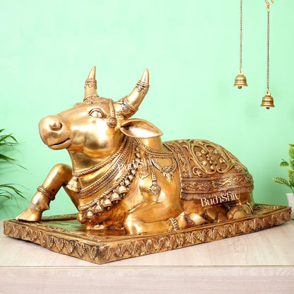 Brass Large Nandi Statue with Intricate Carvings (36X24 Inch, 73 Kg) - Budhshiv.com