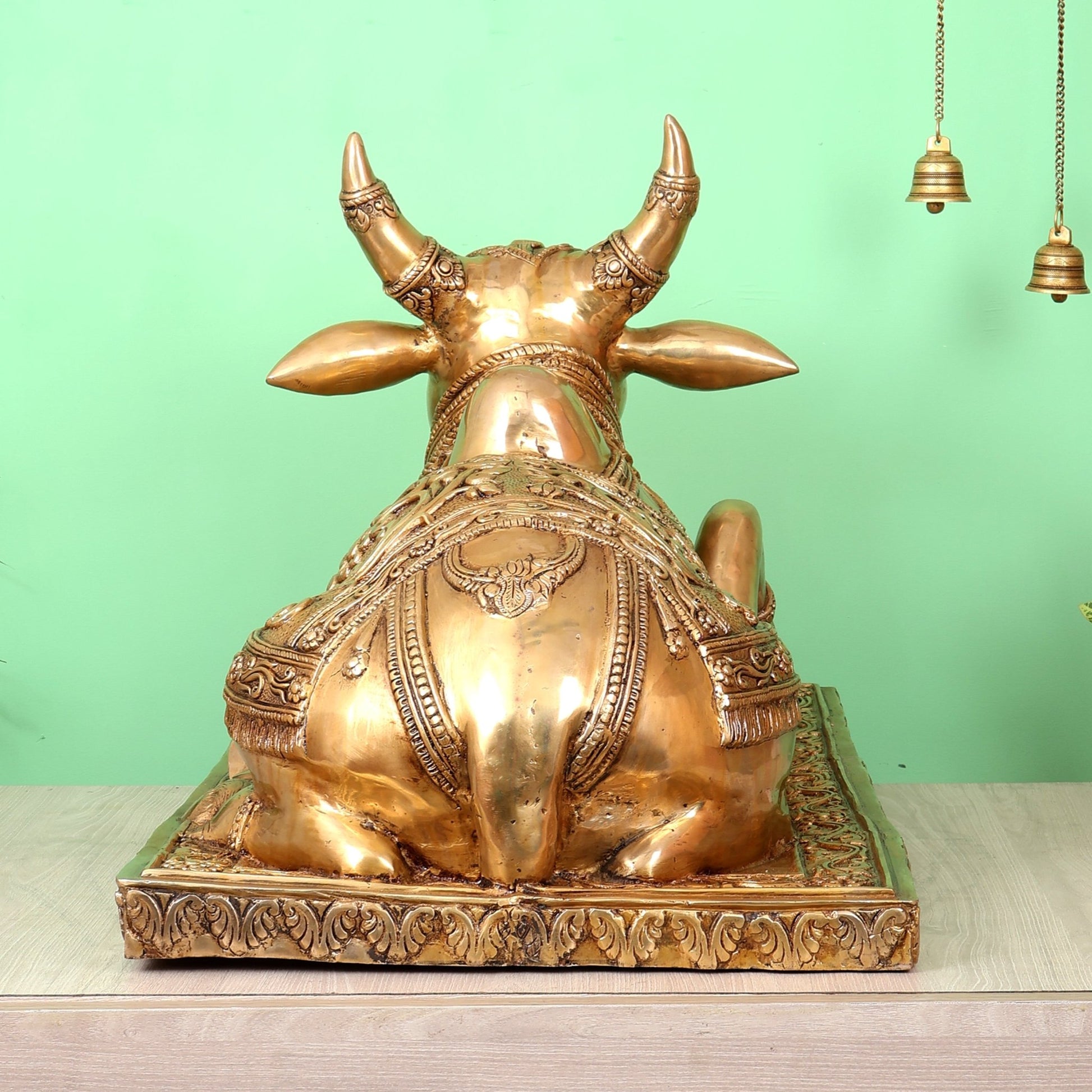 Brass Large Nandi Statue with Intricate Carvings (36X24 Inch, 73 Kg) - Budhshiv.com