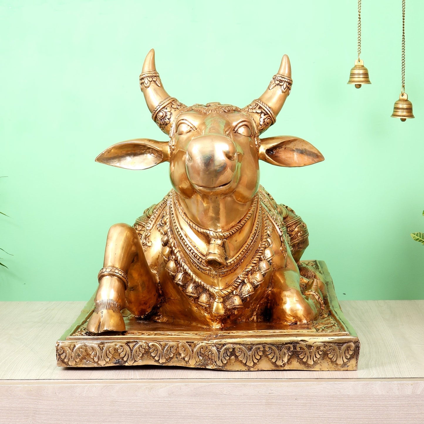 Brass Large Nandi Statue with Intricate Carvings (36X24 Inch, 73 Kg) - Budhshiv.com