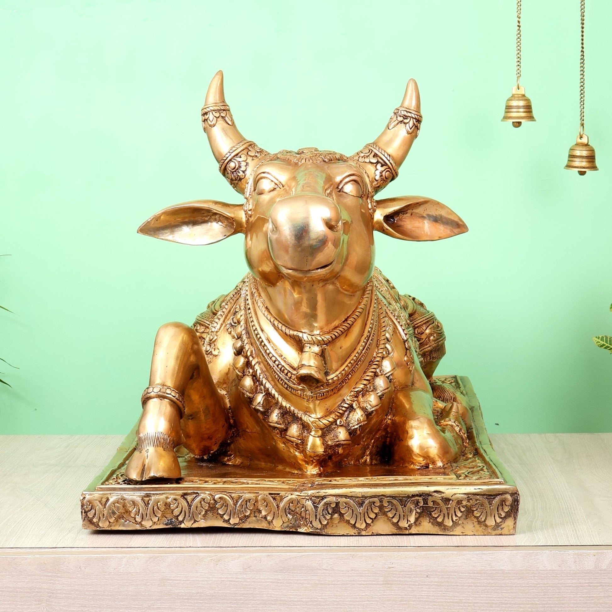 Brass Large Nandi Statue with Intricate Carvings (36X24 Inch, 73 Kg) - Budhshiv.com