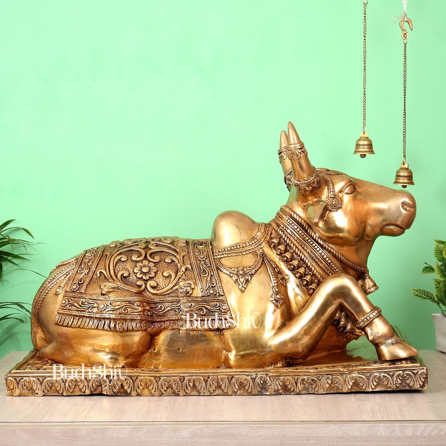 Brass Large Nandi Statue with Intricate Carvings (36X24 Inch, 73 Kg) - Budhshiv.com