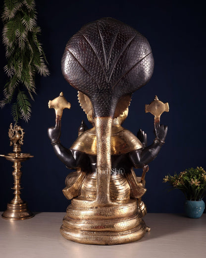 Brass Large Narsimha Lakshmi with Sheshanaaga Statue – 23" - Budhshiv.com