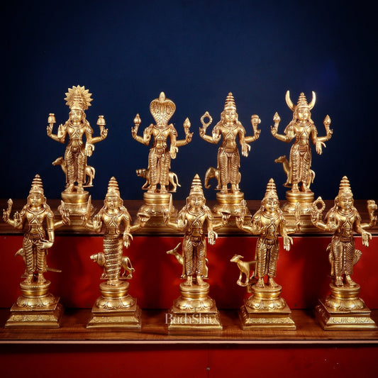 Brass Large Navagraha Idol Set – 9 Hindu Planets with Superfine Carvings, 12 inch - Budhshiv.com