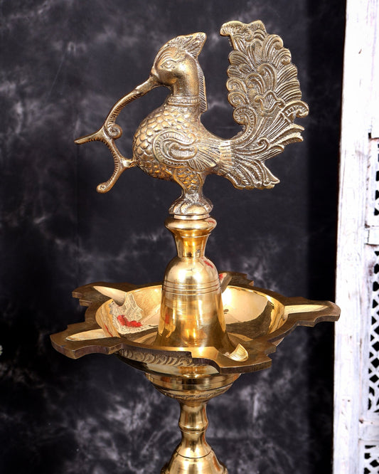 Brass Large Peacock Samai Inauguration Lamp (Pair) 51 inch - Budhshiv.com