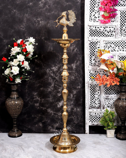 Brass Large Peacock Samai Inauguration Lamp (Pair) 51 inch - Budhshiv.com