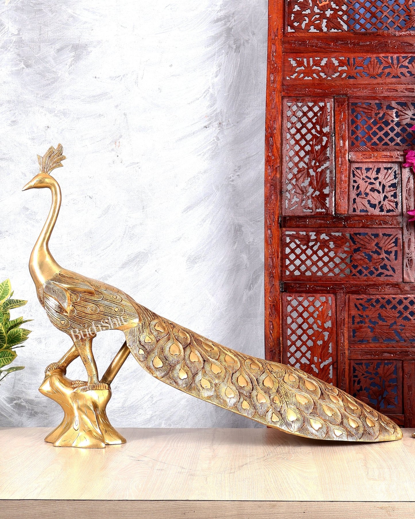 Brass Large Peacock Showpiece Sculpture – Majestic Handcrafted Decorative Masterpiece 29 inch - Budhshiv.com