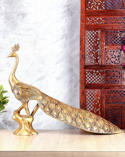 Brass Large Peacock Showpiece Sculpture – Majestic Handcrafted Decorative Masterpiece 29 inch - Budhshiv.com