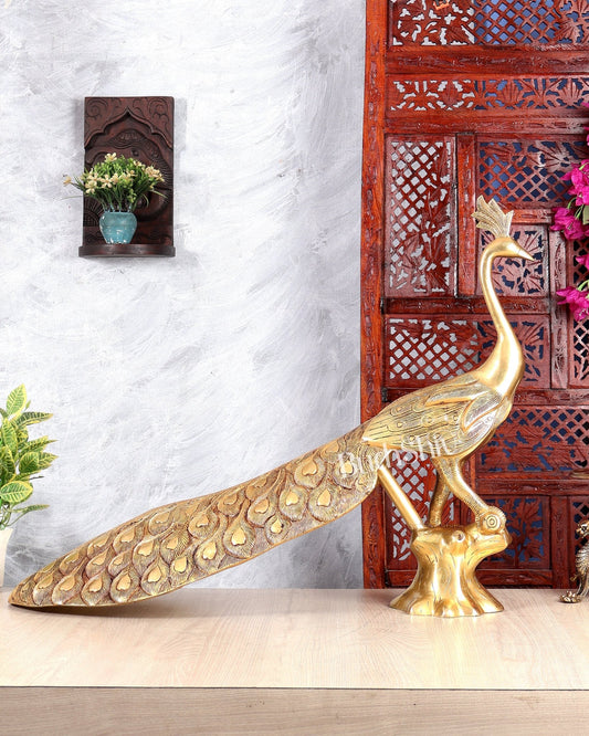Brass Large Peacock Showpiece Sculpture – Majestic Handcrafted Decorative Masterpiece 29 inch - Budhshiv.com