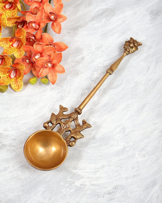 Brass Large Pooja Spoon (Hawan Chamach) – Yali Design Handcrafted Ritual Spoon (17.25 Inches) - Budhshiv.com